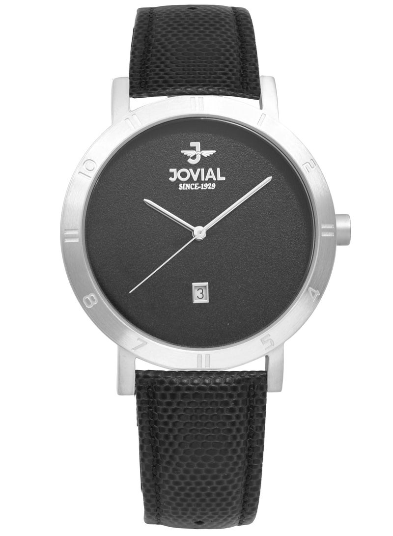 JOVIAL 2016 GSLQ 13 E Men's Watch, Black Dial, Quartz, Date Display, Leather strap,42mm - Image 1